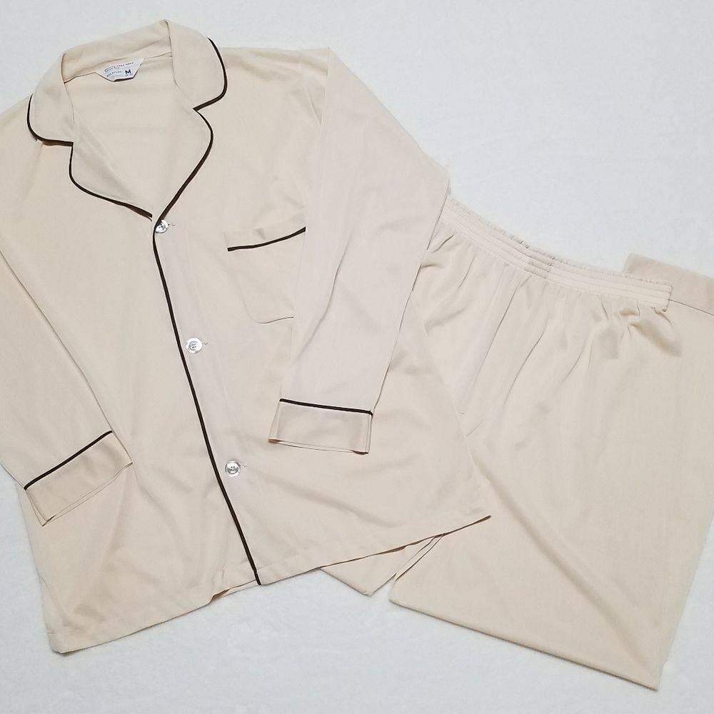 𝅺VINTAGE 60s JCPENNEY ILGWU Cream Brown Pajama Set